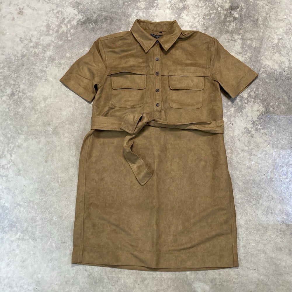 Banana Republic Shirt Dress Womens Small Brown Faux Leather Utility Belted